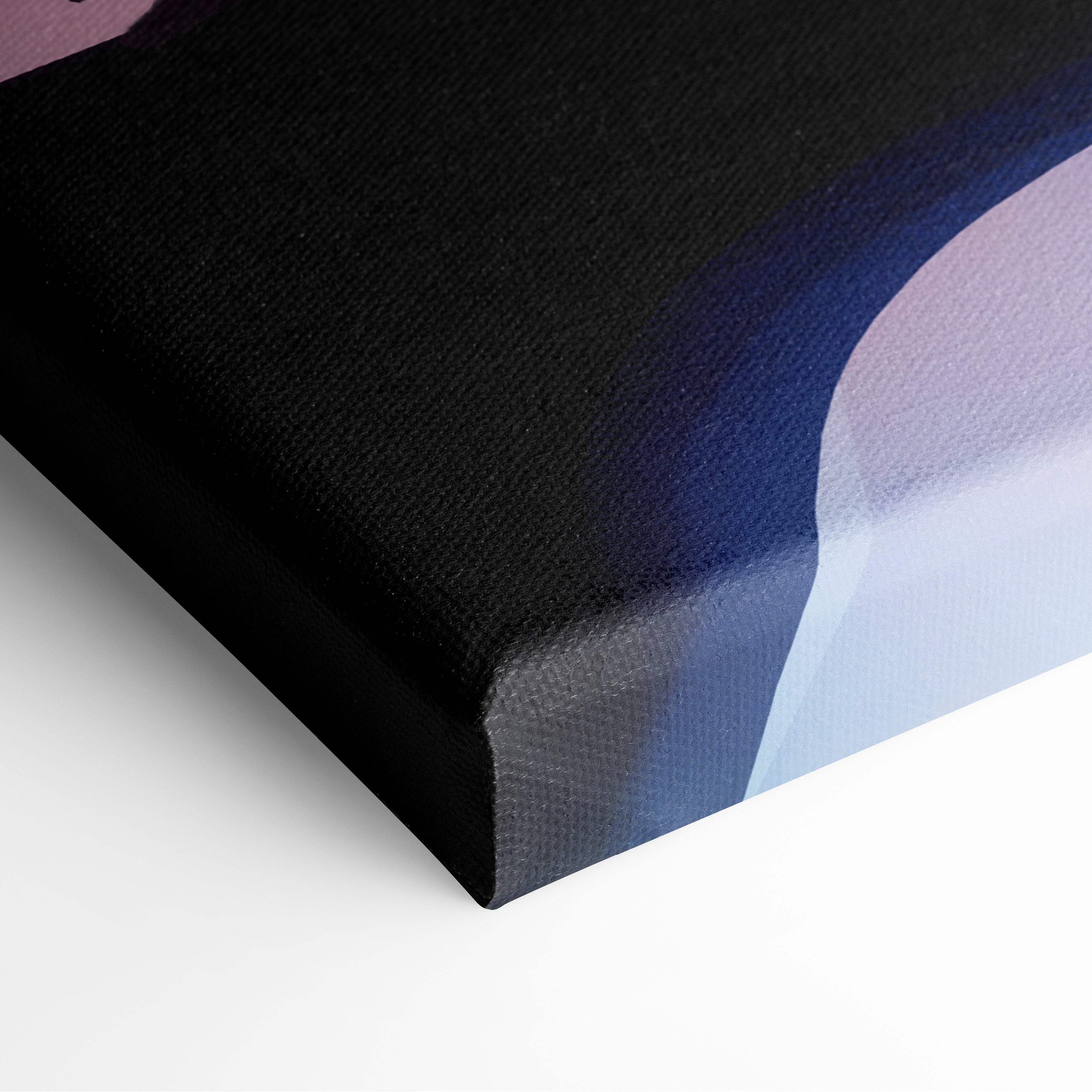 Black canvas print of cyberpunk city runner abstract gradient design with soft blue and purple neon glow