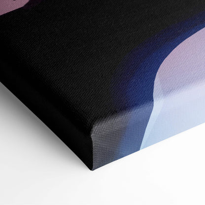 Black canvas print of cyberpunk city runner abstract gradient design with soft blue and purple neon glow