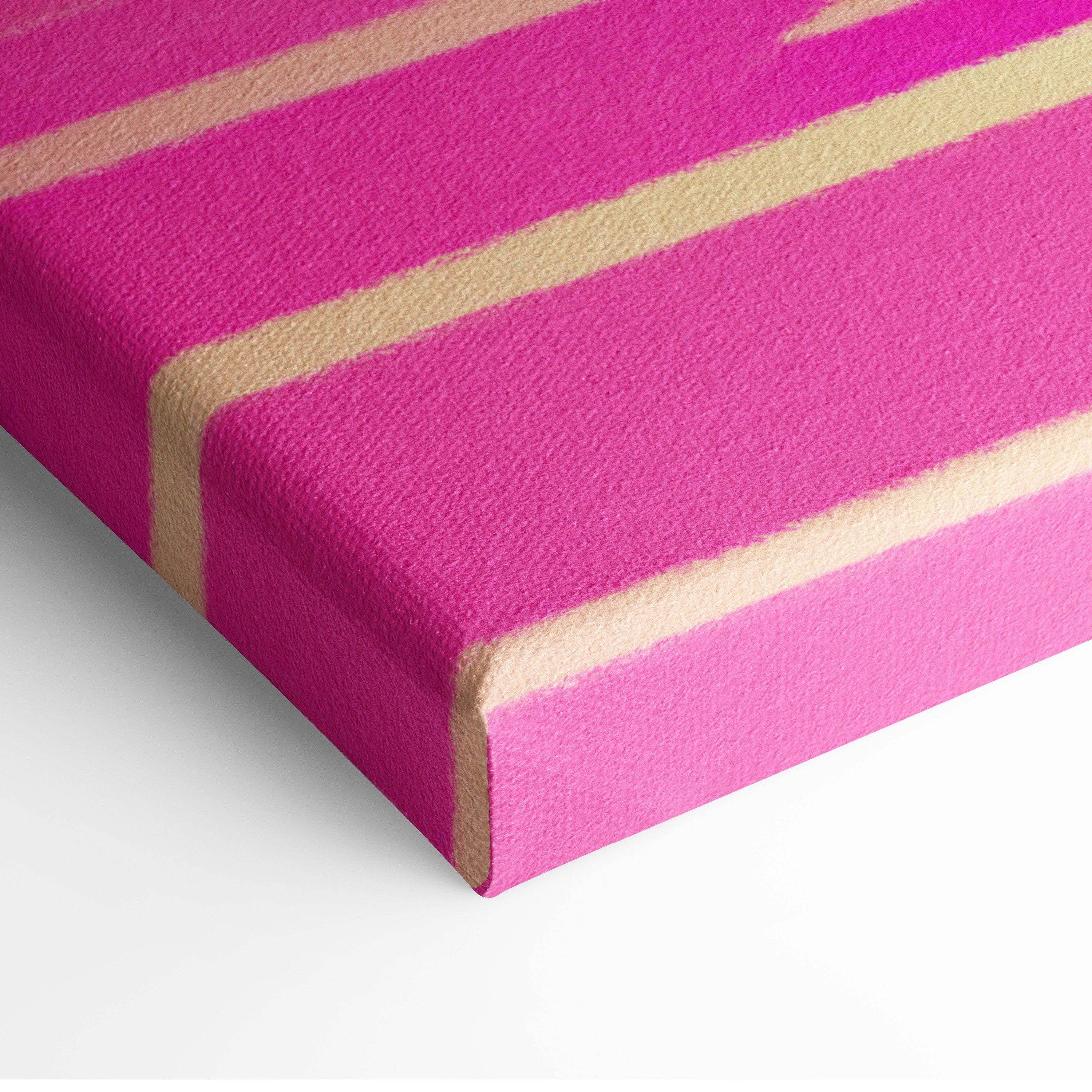 Vaporwave pink ocean sunset canvas art with vibrant fuchsia and gold stripes and a textured gallery wrapped finish
