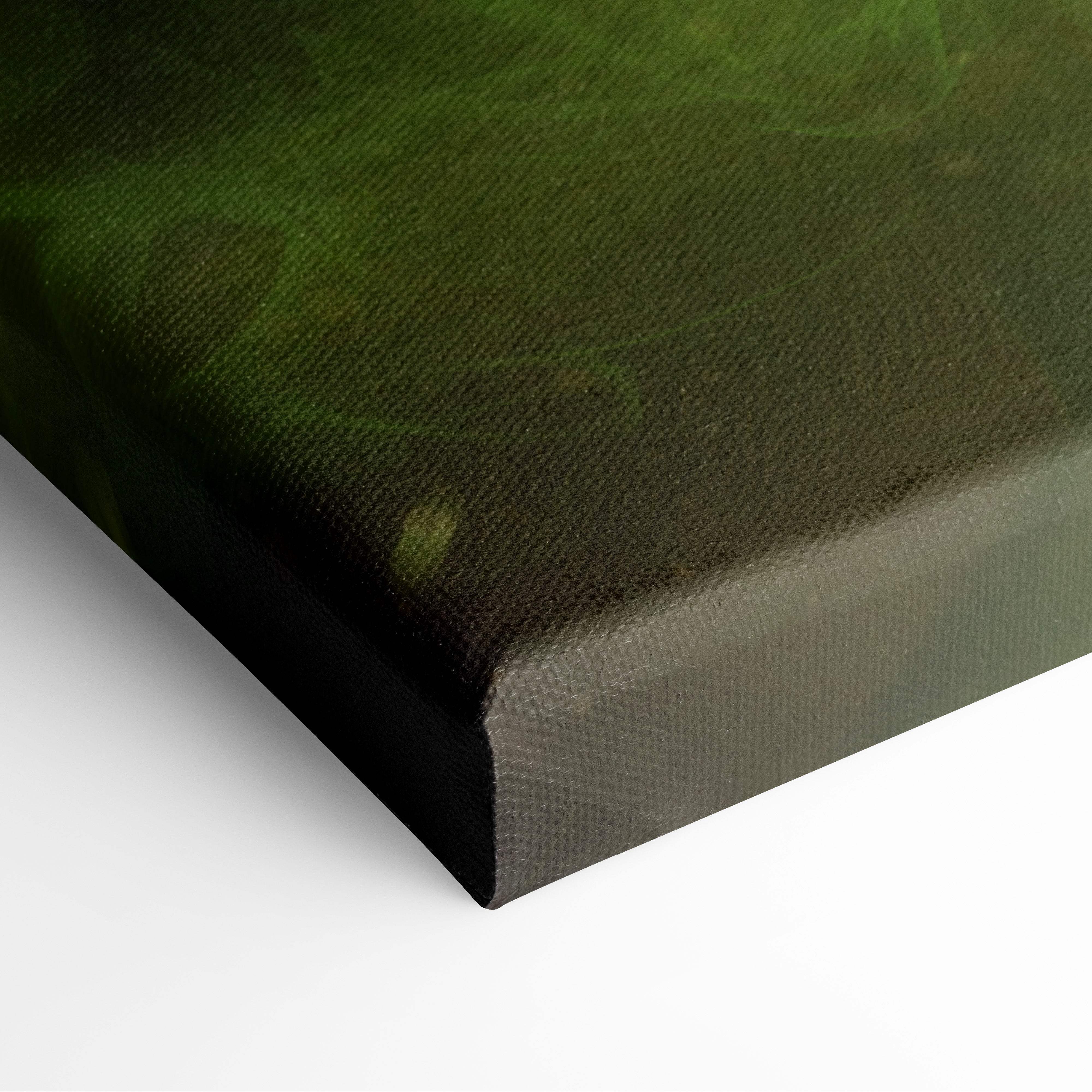 Forest spirit archer canvas art with textured green surface and black frame featuring emerald fantasy goddess design