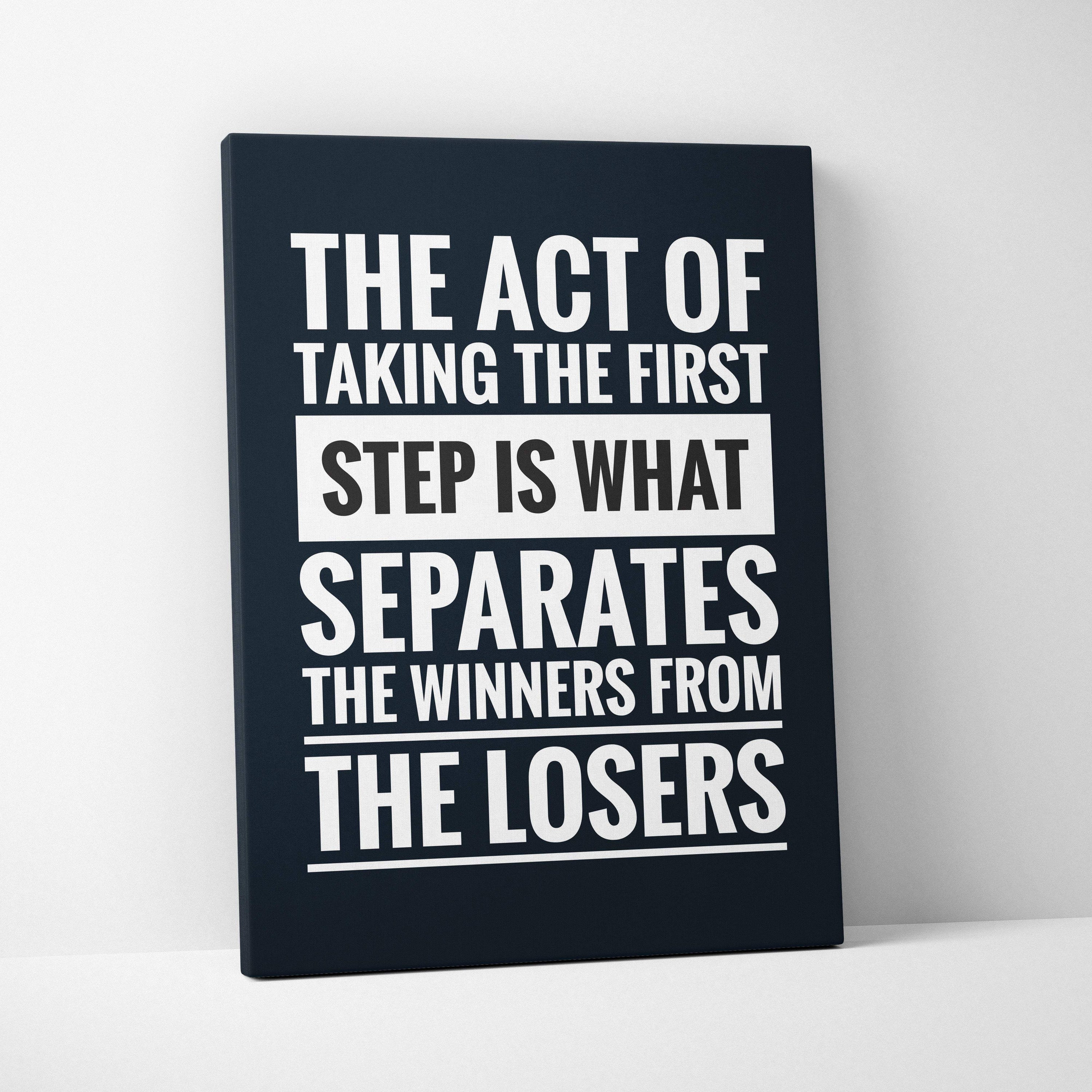 Black canvas print with bold white and black text featuring a motivational success quote for office or home decor