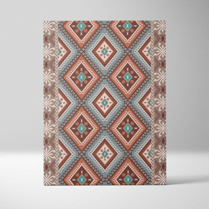 Tribal geometric diamond pattern canvas wall art in teal brown beige