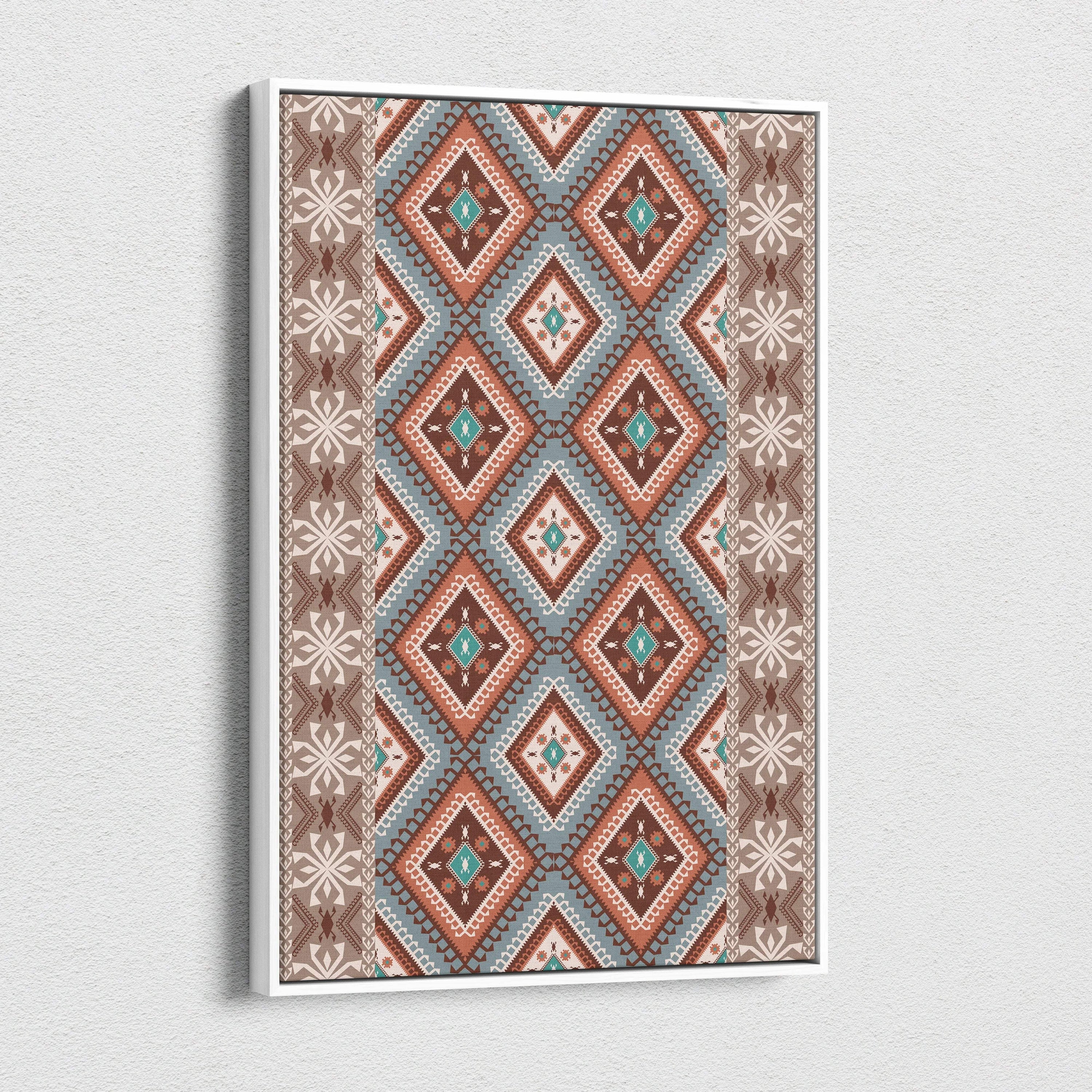 Tribal geometric diamond pattern canvas wall art in boho Aztec earthy tones