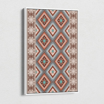 Tribal geometric diamond pattern canvas wall art in boho Aztec earthy tones