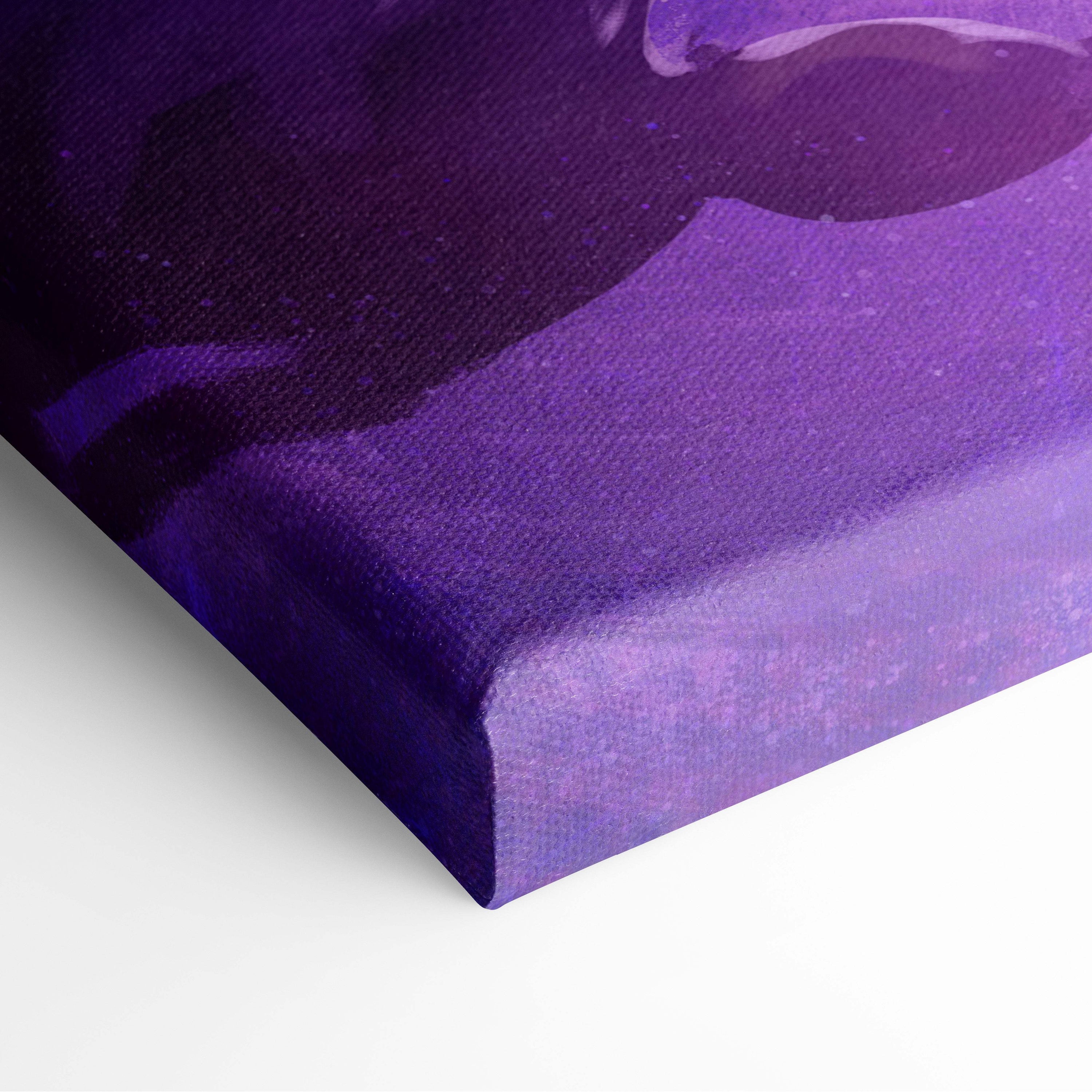 Shadow mage surf canvas art with purple abstract textured gradient hues and dark silhouette holding magic staff