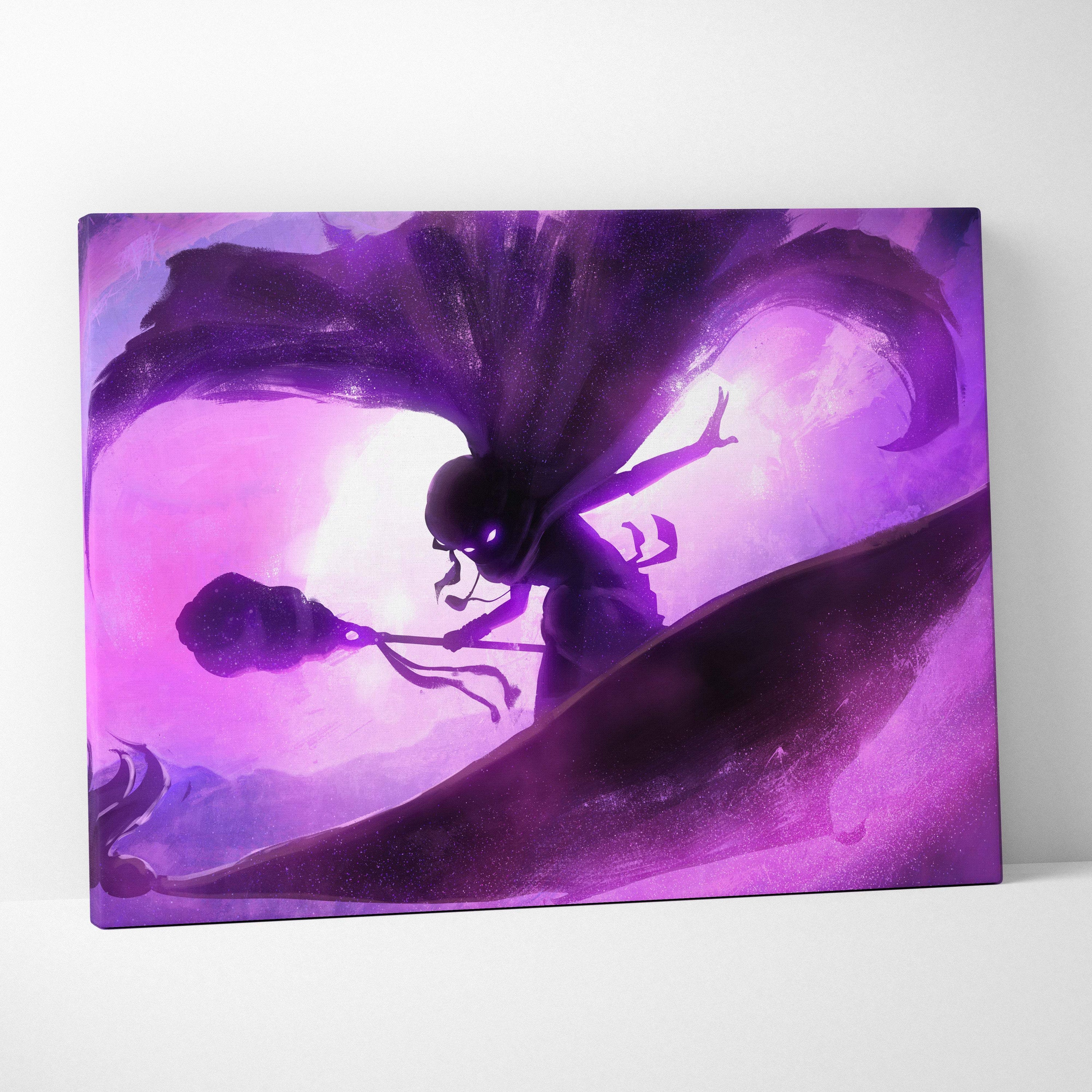 Shadow mage surf canvas art featuring a purple and pink illustrated anime silhouette with glowing neon violet energy waves