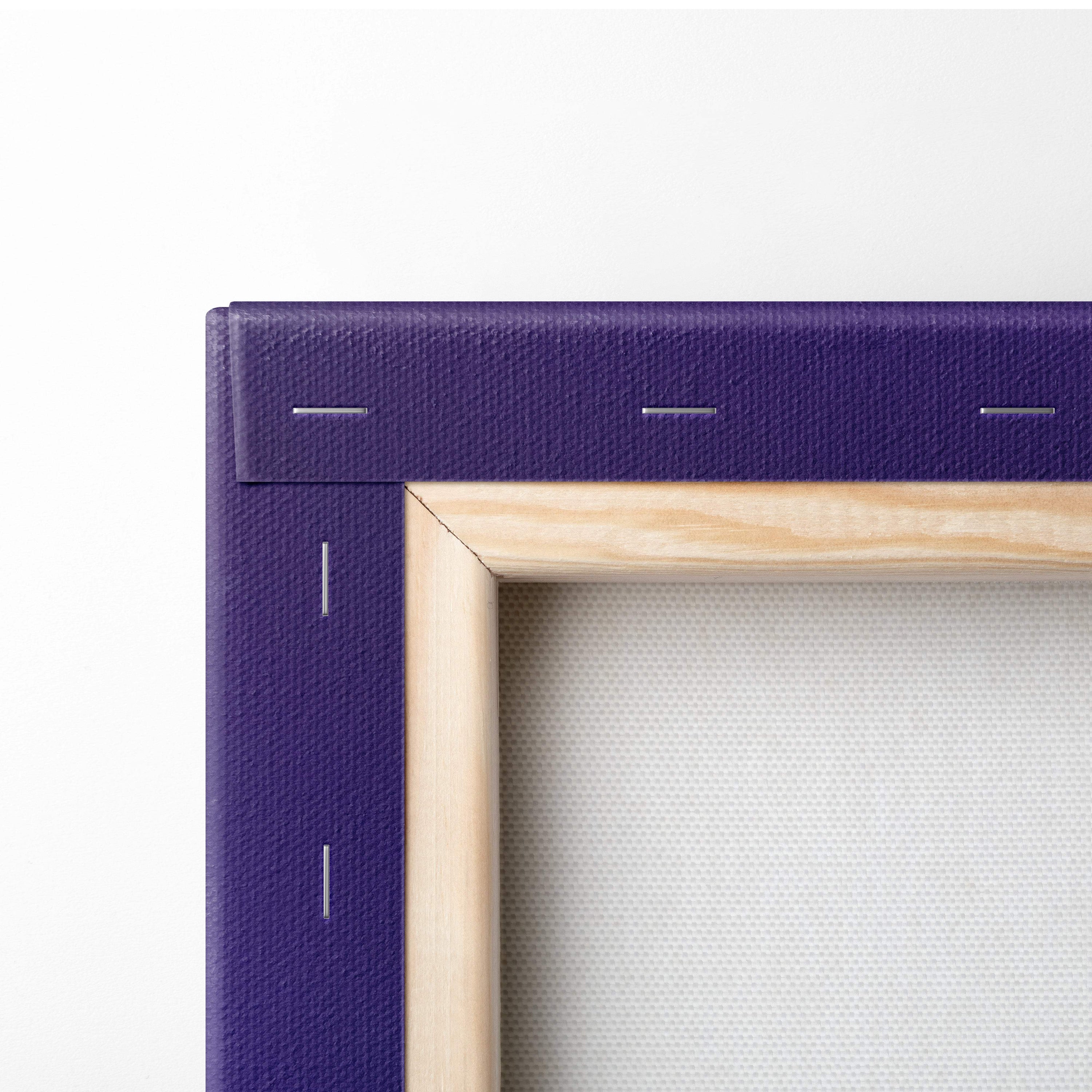Purple textured canvas frame with light wood border for vaporwave neon wave line synthwave wall decor