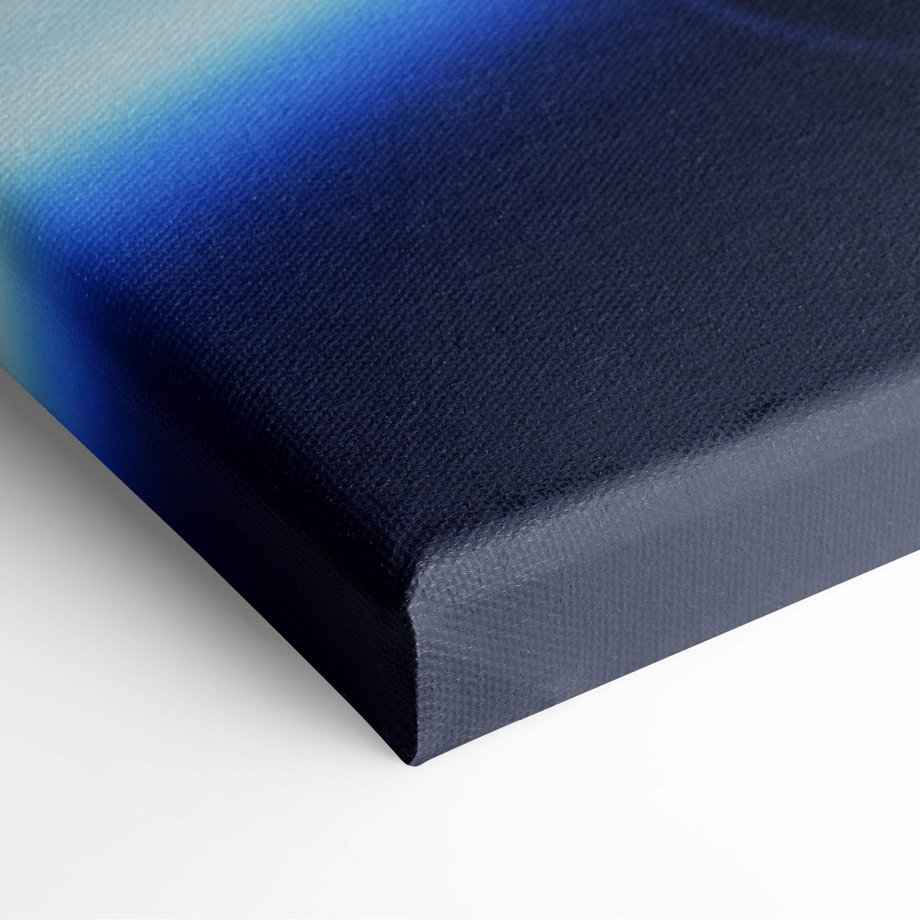 Blue gradient textured canvas art print featuring retrowave supercar light tunnel vaporwave neon design