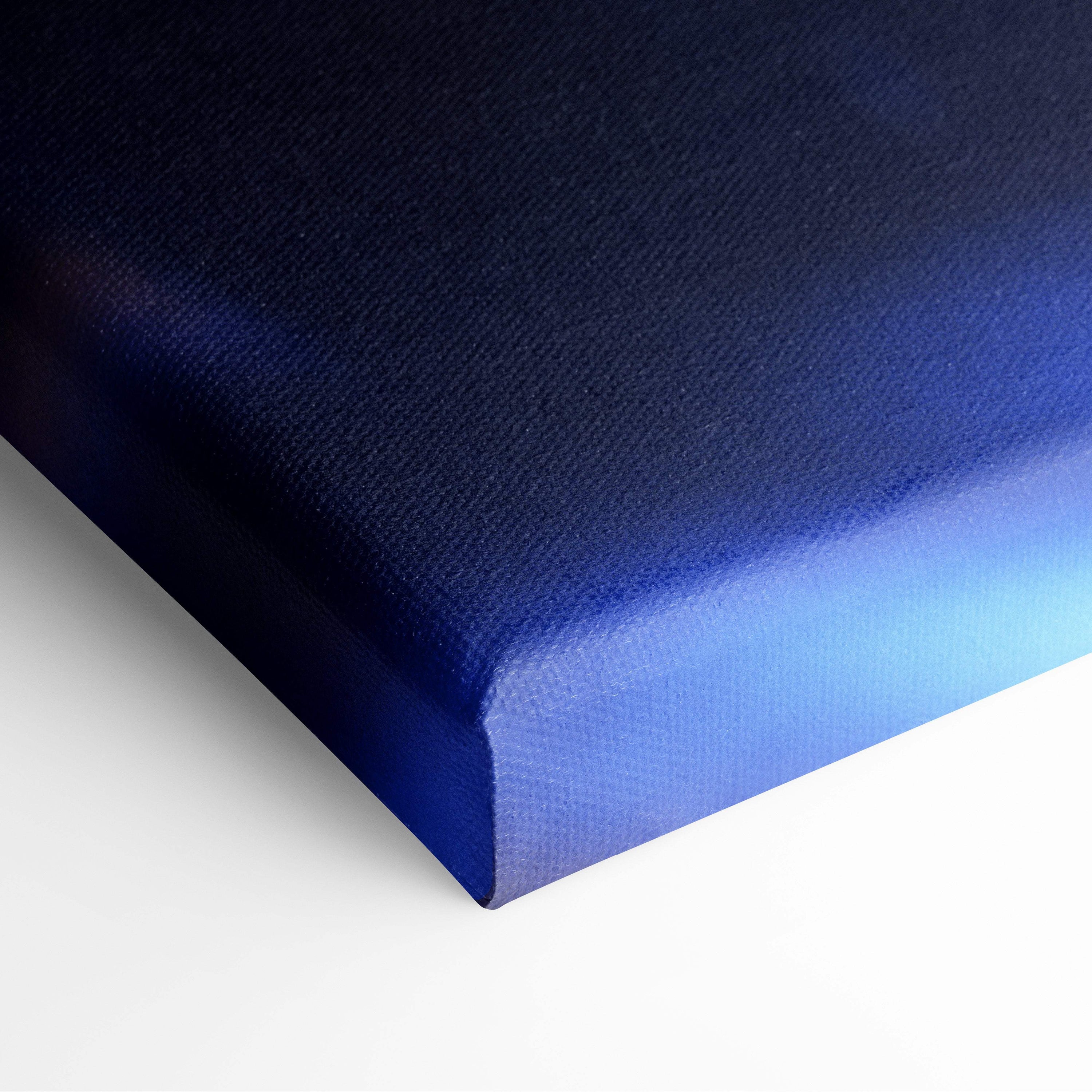 Retrowave supercar light trails canvas art print featuring a deep blue gradient for vaporwave neon racing decor