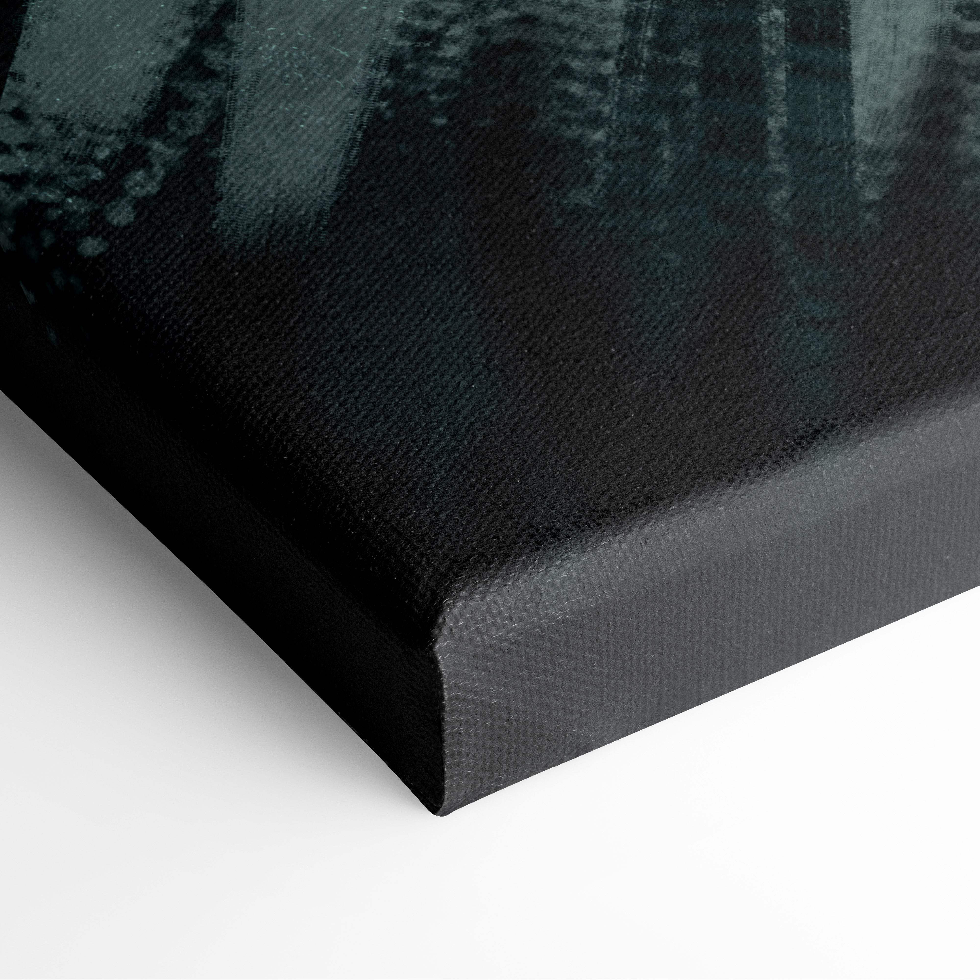 Black canvas print featuring a textured dark green and black abstract forest scene for gothic horror wall decor