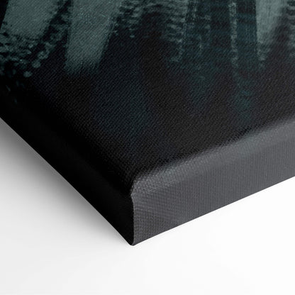 Black canvas print featuring a textured dark green and black abstract forest scene for gothic horror wall decor