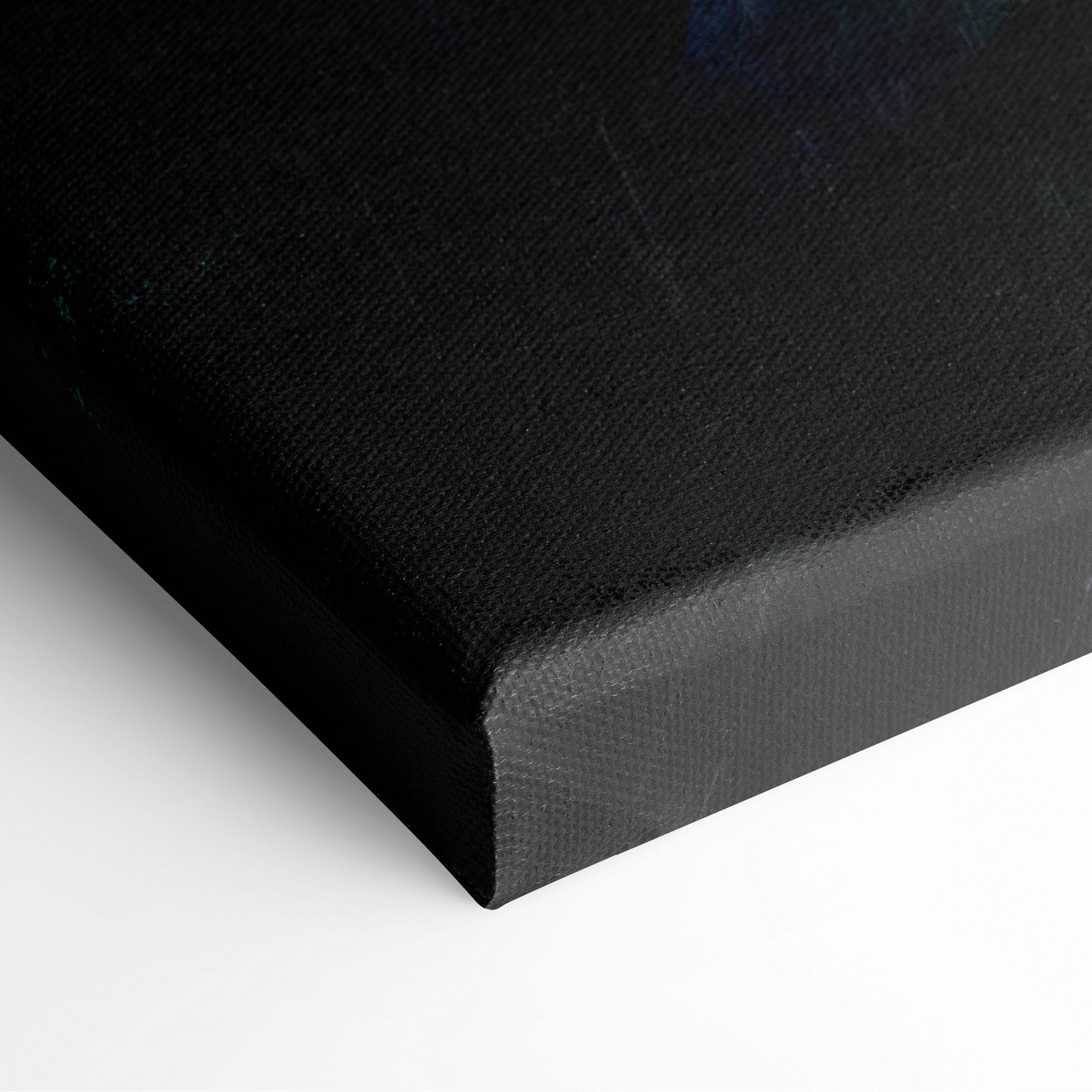 Black canvas print with textured surface and raised edges featuring cyberpunk assassin girl green neon warrior art