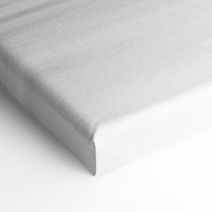 Gray textured canvas with white backing showing the back of minimal mountain lake canvas wall art in asian ink style
