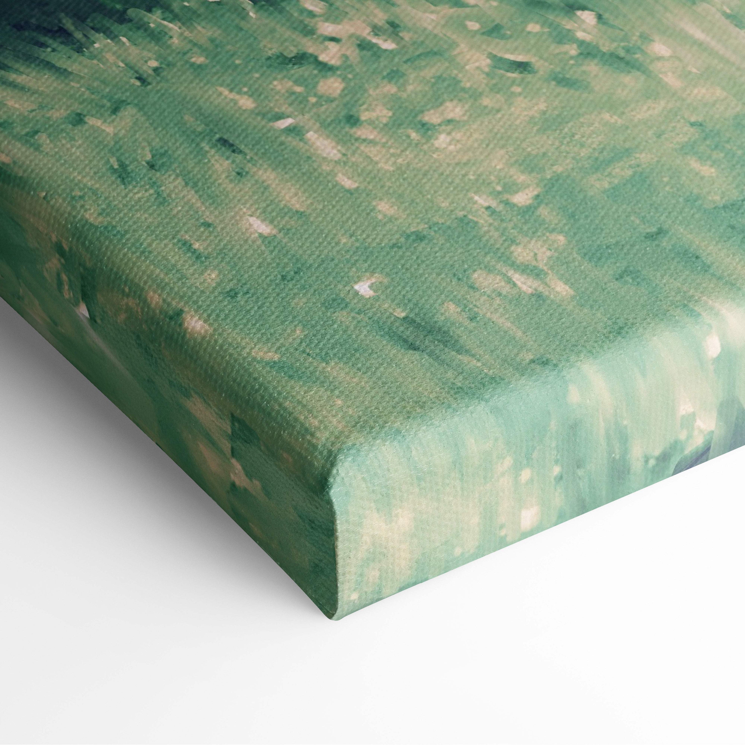 Contemporary green textured canvas wall art with visible brushstrokes and subtle beige accent for modern decor