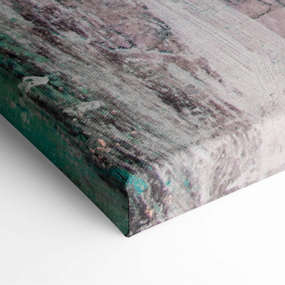 Abstract coastal calm teal ocean horizon canvas print with textured weathered surface in gray white and teal green tones