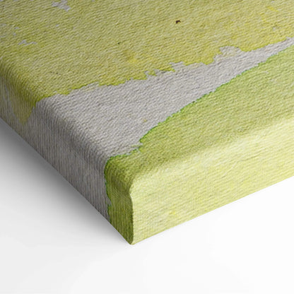 Distressed abstract pastel watercolor landscape canvas art in greens blues gray lime green brush strokes