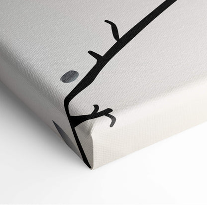 Minimalist canvas print with bold black abstract tree silhouette on textured off-white background for zen wall art