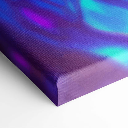 Neon anime eyes canvas wall art print with vibrant iridescent purple blue and teal swirling gradients for gaming room decor