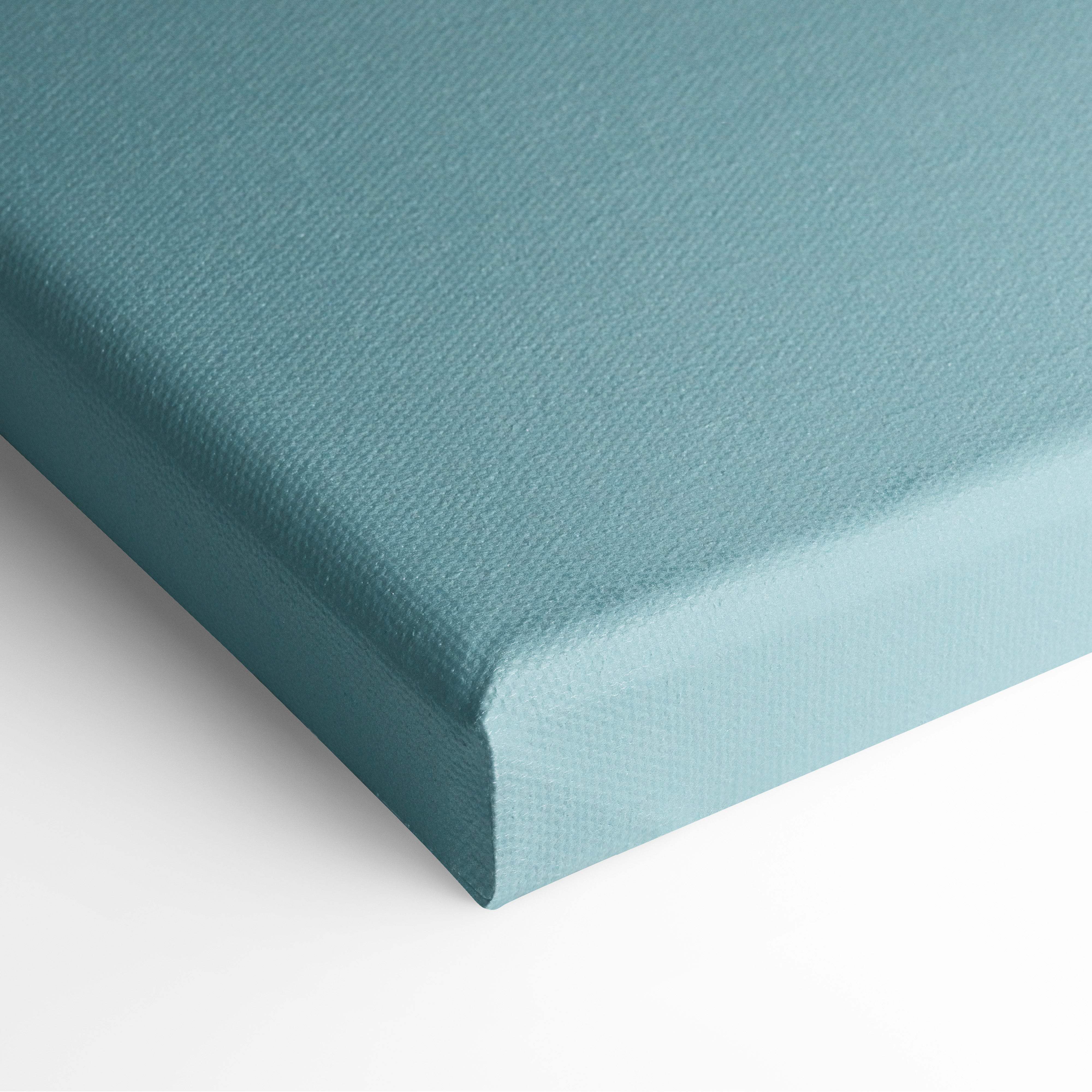 Teal canvas print with textured woven surface featuring keep up the good work motivational wall art for office decor