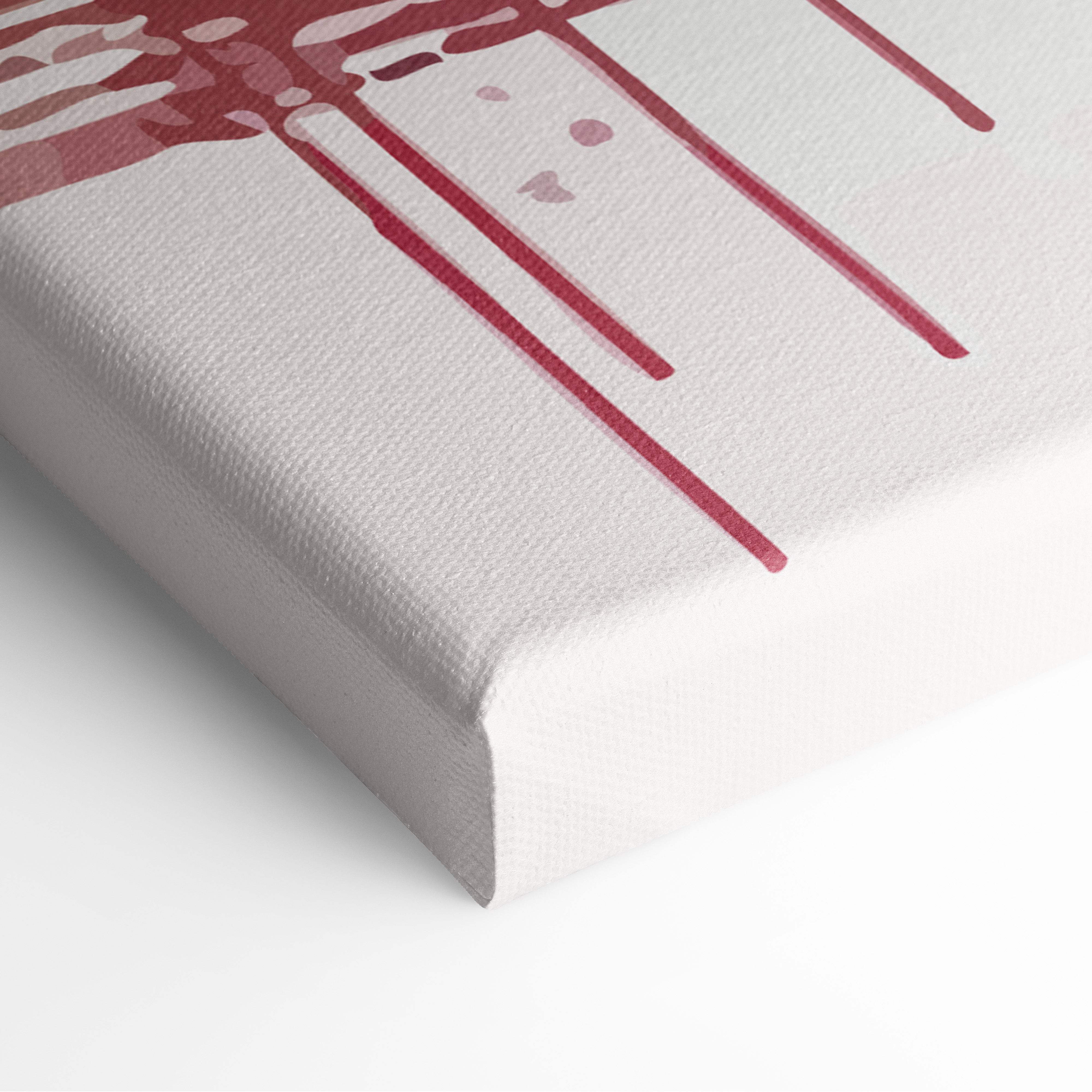 White canvas print with abstract red drips and splatters in cherry blossom pagoda watercolor style wall art