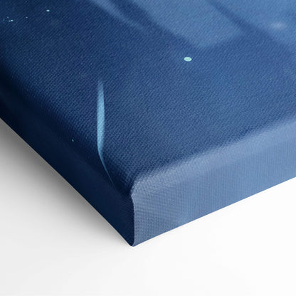 Deep blue canvas print with subtle texture and faint light streaks from rainy night anime witch wall decor