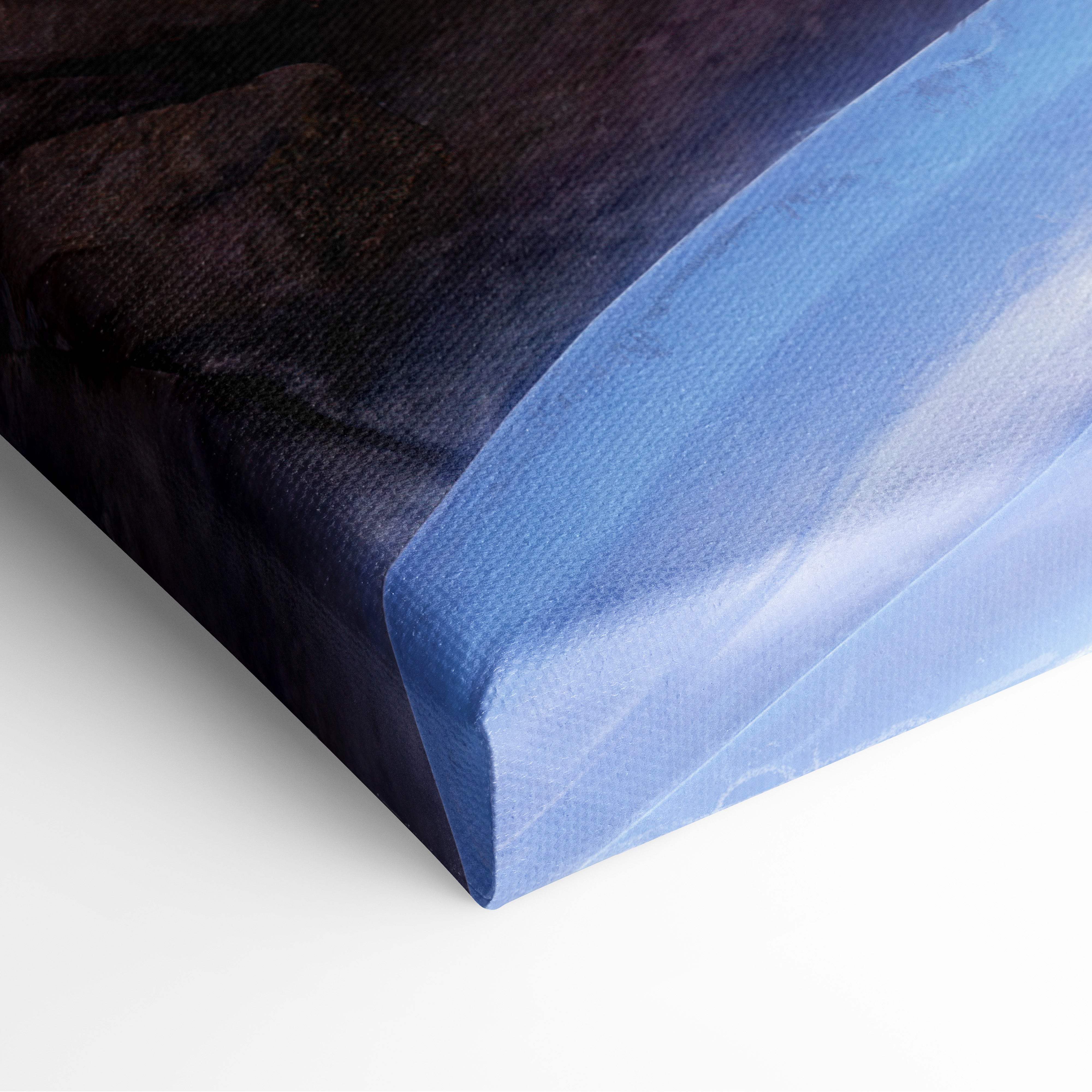 Canvas print featuring a gradient from deep navy to light blue with a textured fabric edge for high fantasy wall decor