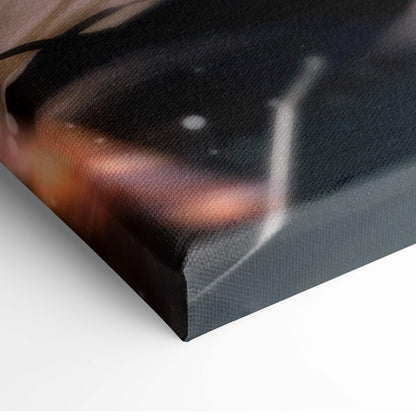 Black canvas print with textured surface featuring abstract warm orange and dark tones dark fantasy sorceress artwork
