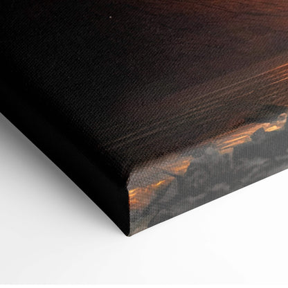 Black canvas print dragon’s reckoning with textured surface and warm glowing orange edges for dark fantasy wall art