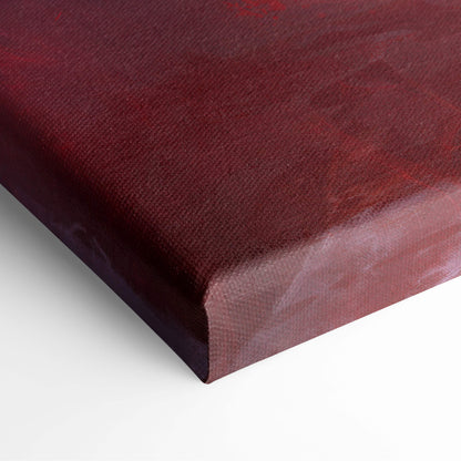 Deep burgundy fallen angel reaper canvas art with textured woven surface featuring gothic fantasy battle scene