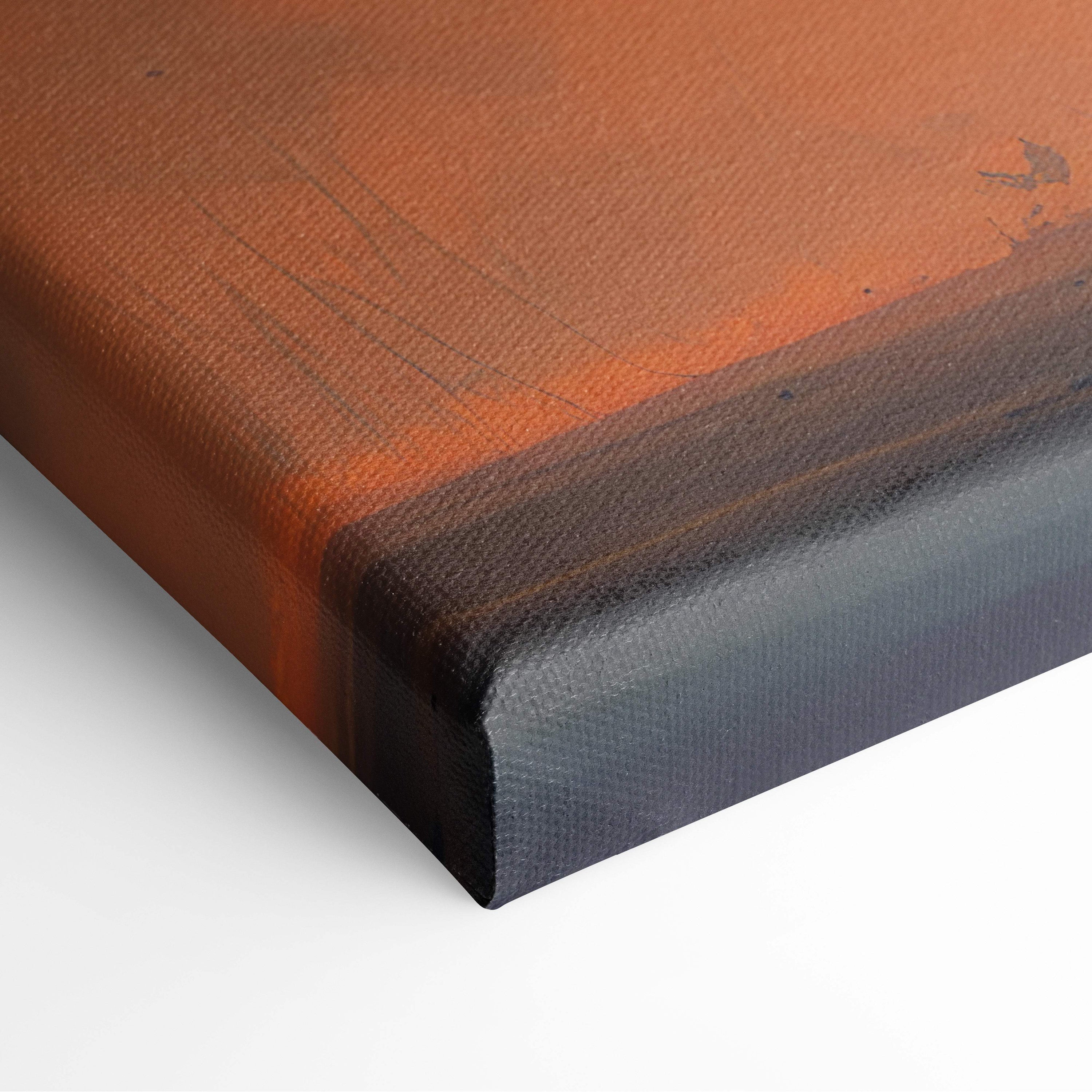 Fiery woman with umbrella canvas print featuring warm orange to deep black gradient textured fabric surface