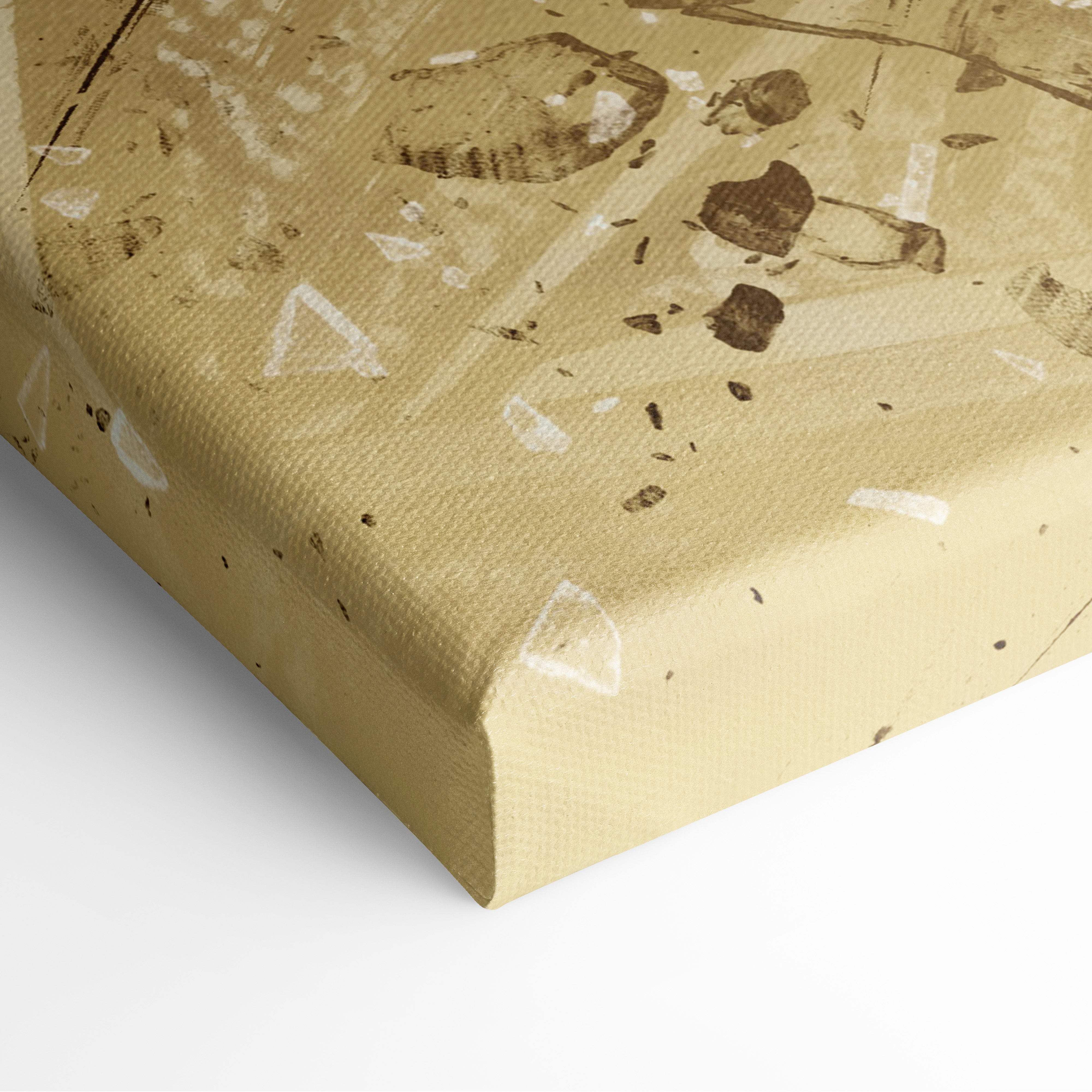 Textured canvas print of a golden-yellow shadow assassin leap with white dark brown and black abstract splatters