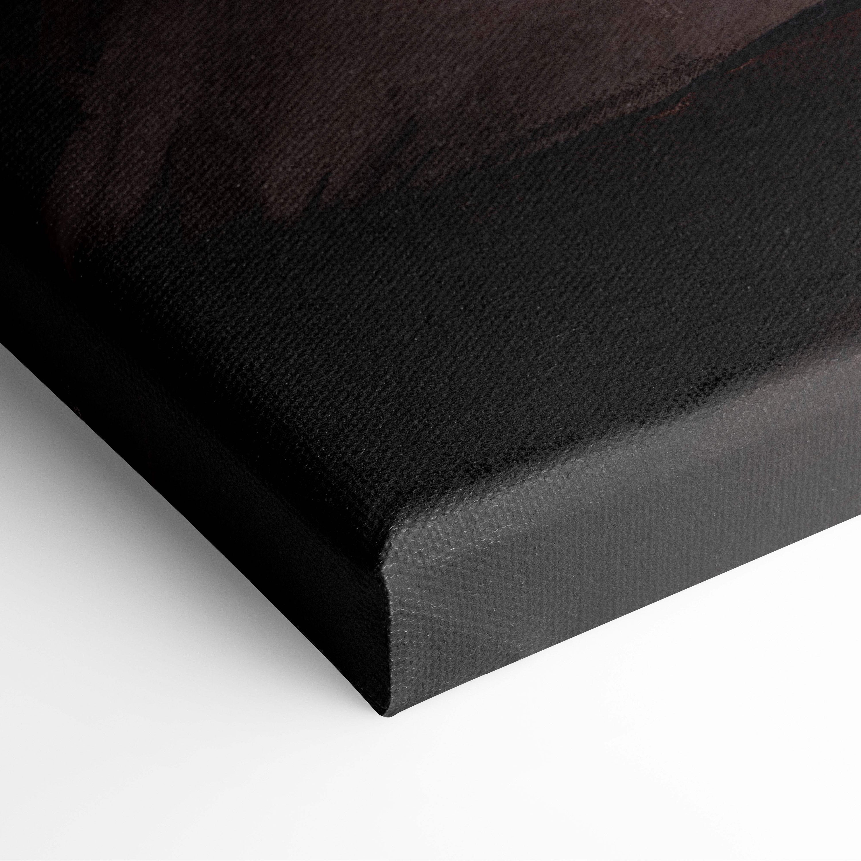 Black canvas print with textured surface and dark brown abstract design duel of blades cinematic fantasy art