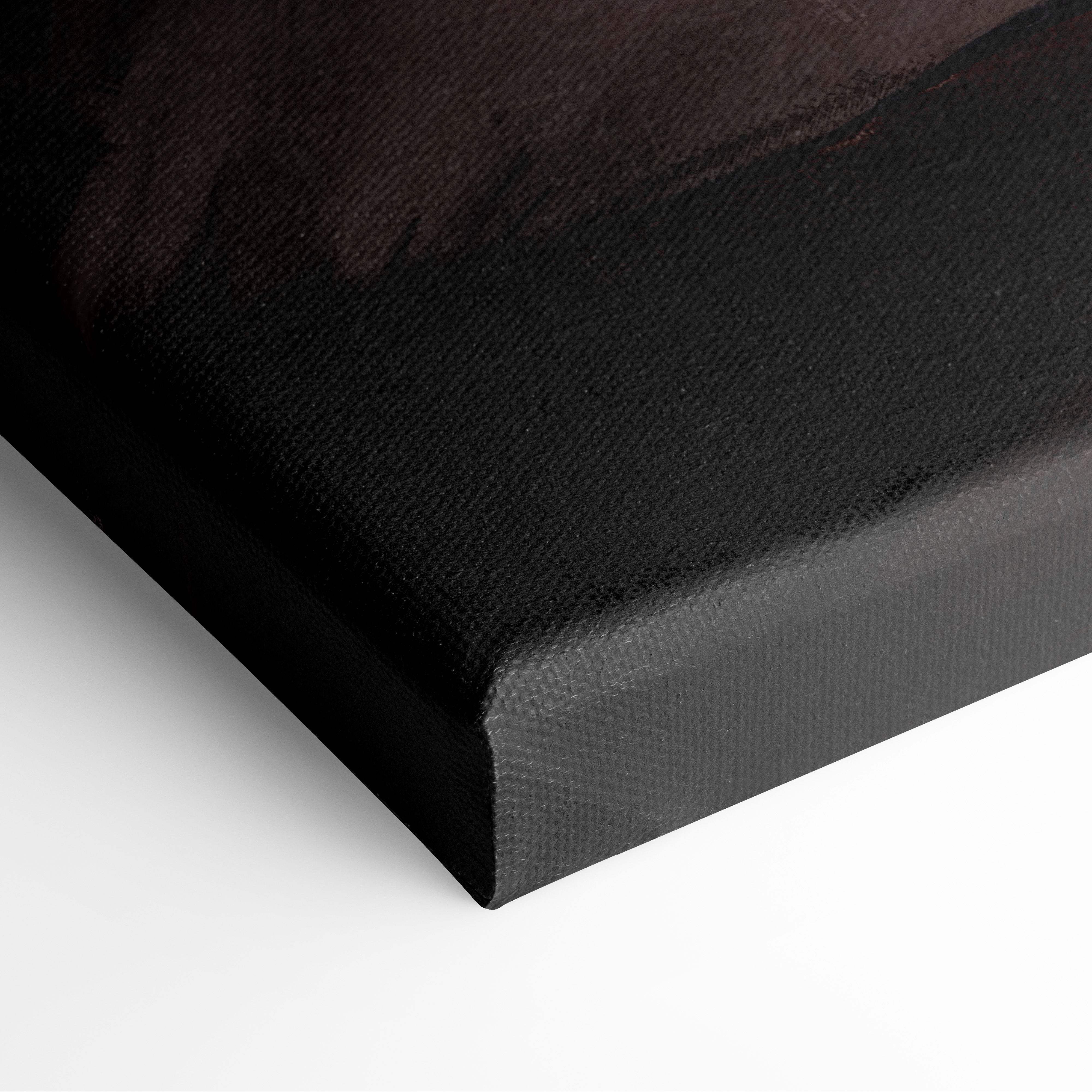 Black canvas print with textured surface and dark brown abstract design duel of blades cinematic fantasy art