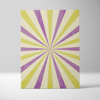 Retro sunburst canvas wall art with purple yellow rays vintage grunge cream backdrop
