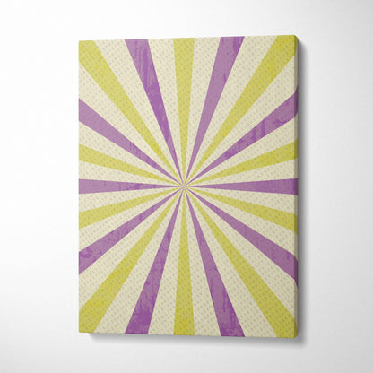 Retro sunburst canvas wall art with purple lime green rays on cream backdrop