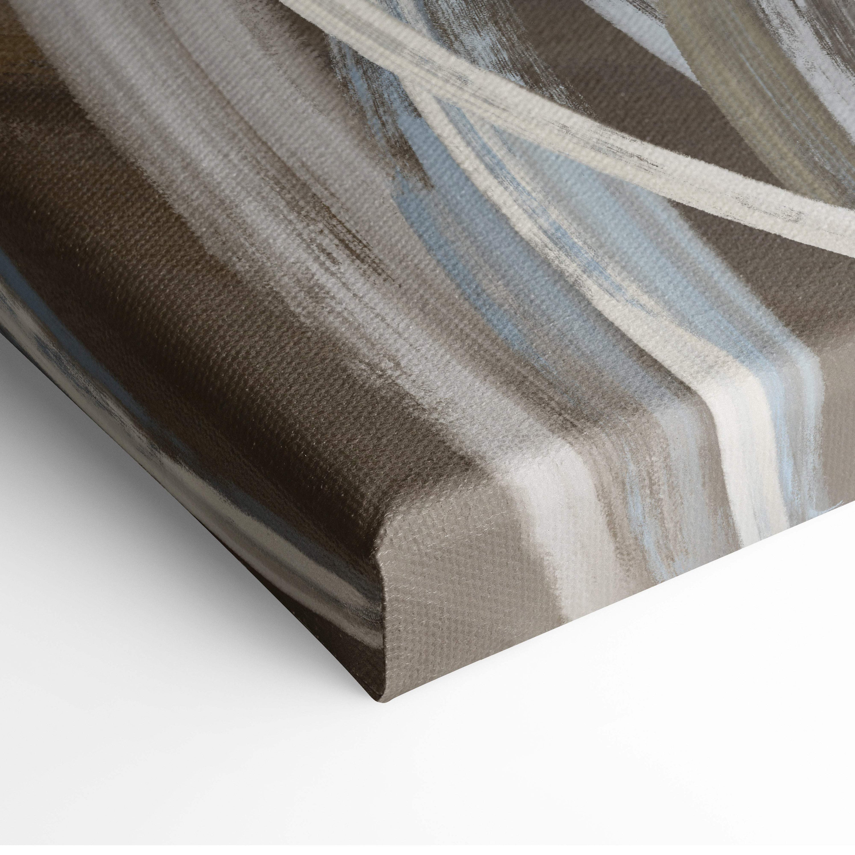 Boho coastal abstract canvas wall art with textured brushstrokes in gray beige and soft blue for modern minimalist decor