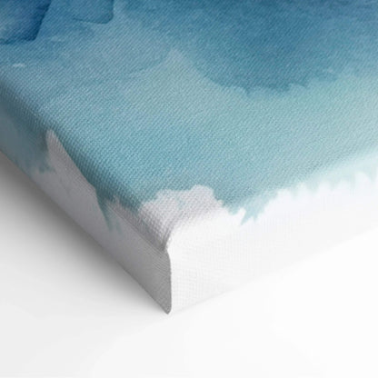 Watercolor snowcapped mountain landscape with serene lake reflection in cool blues and grays