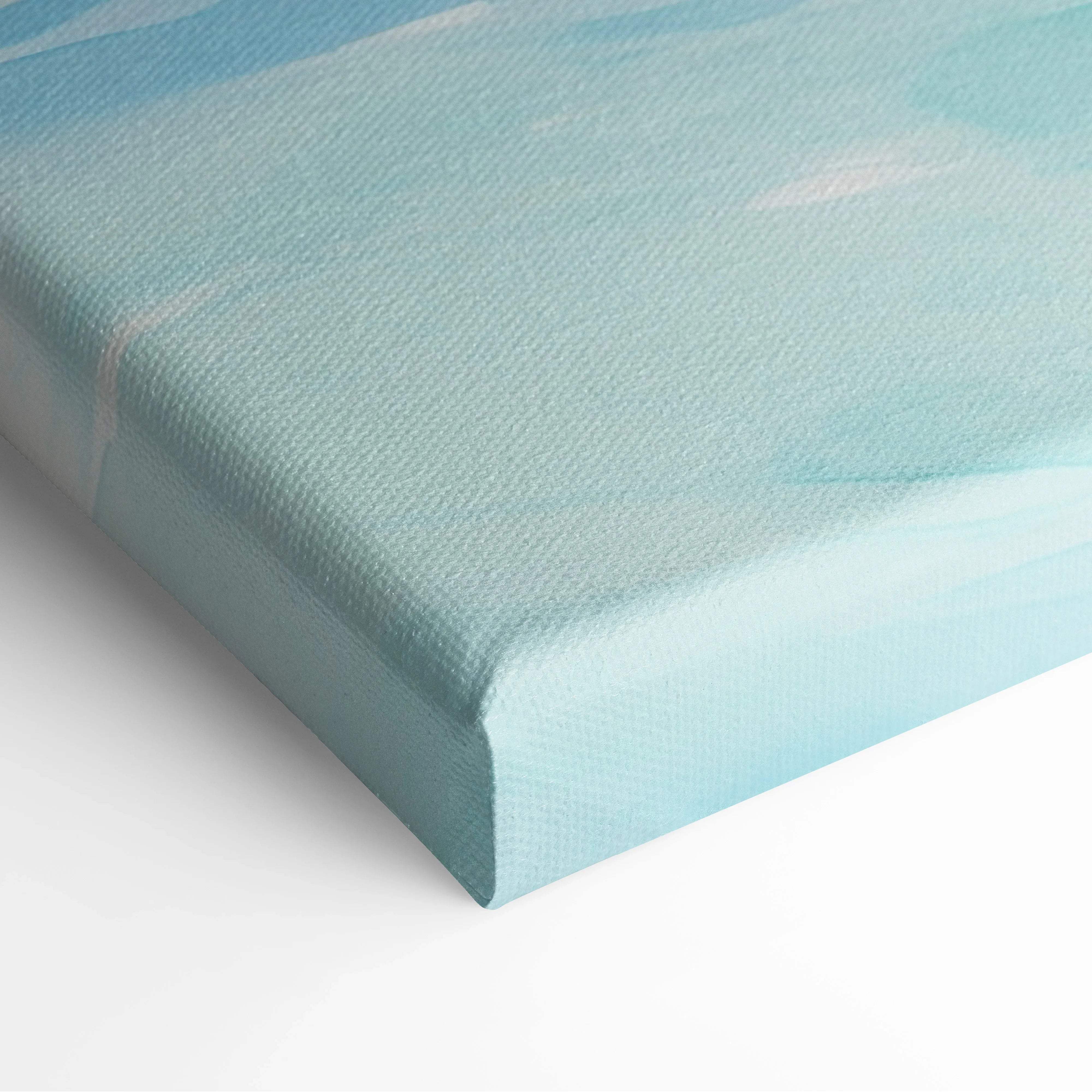 Soft watercolor coastal lighthouse on cliffs in airy blues canvas art