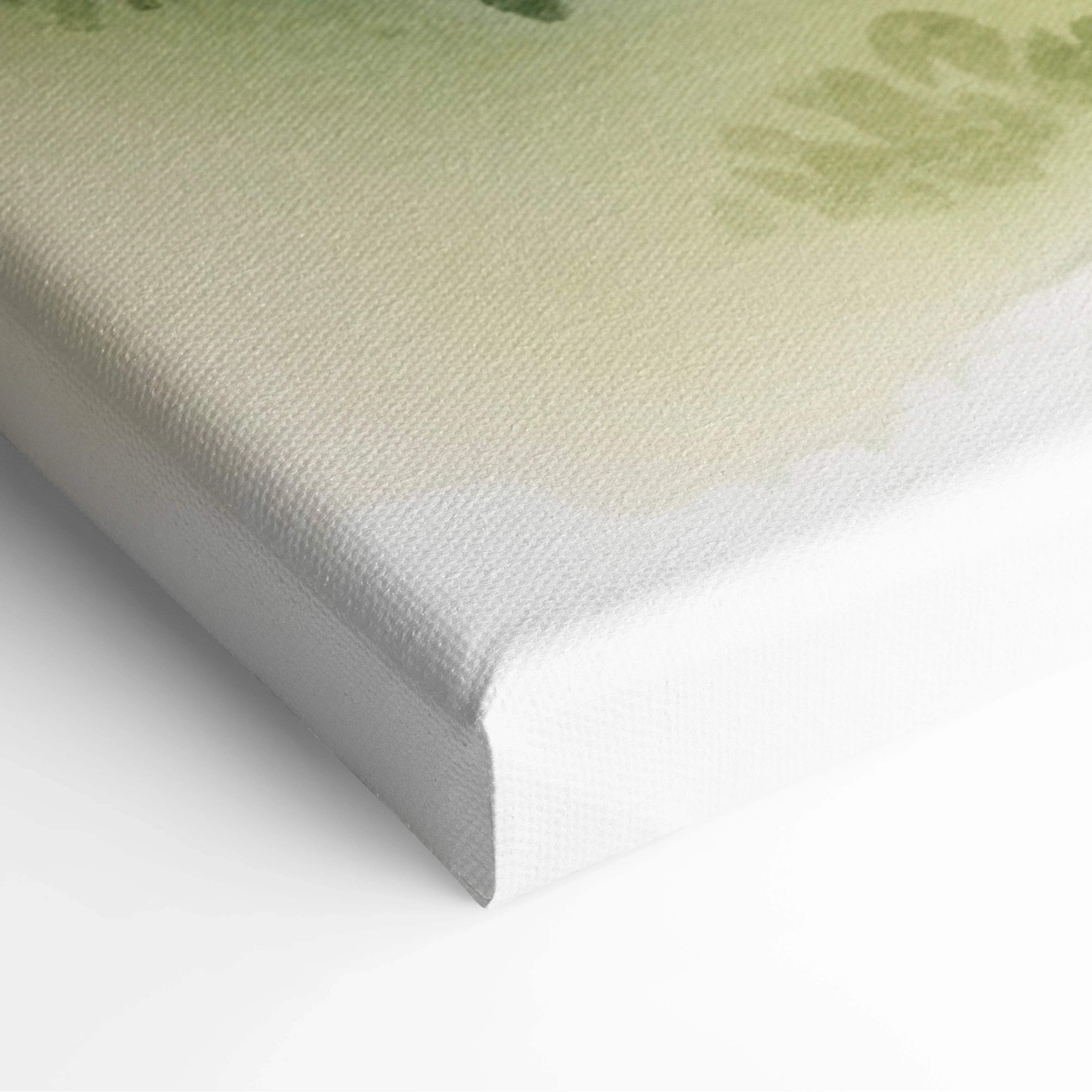 Watercolor forest path through pine trees canvas art in misty green brown tones