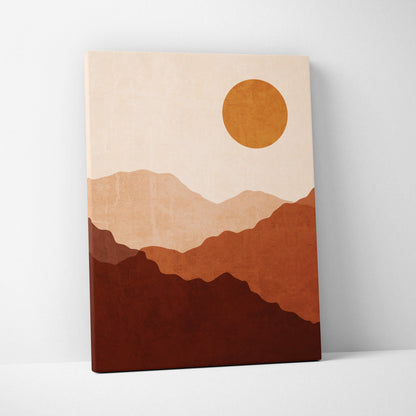 Minimalist terracotta mountains and orange sun canvas wall art