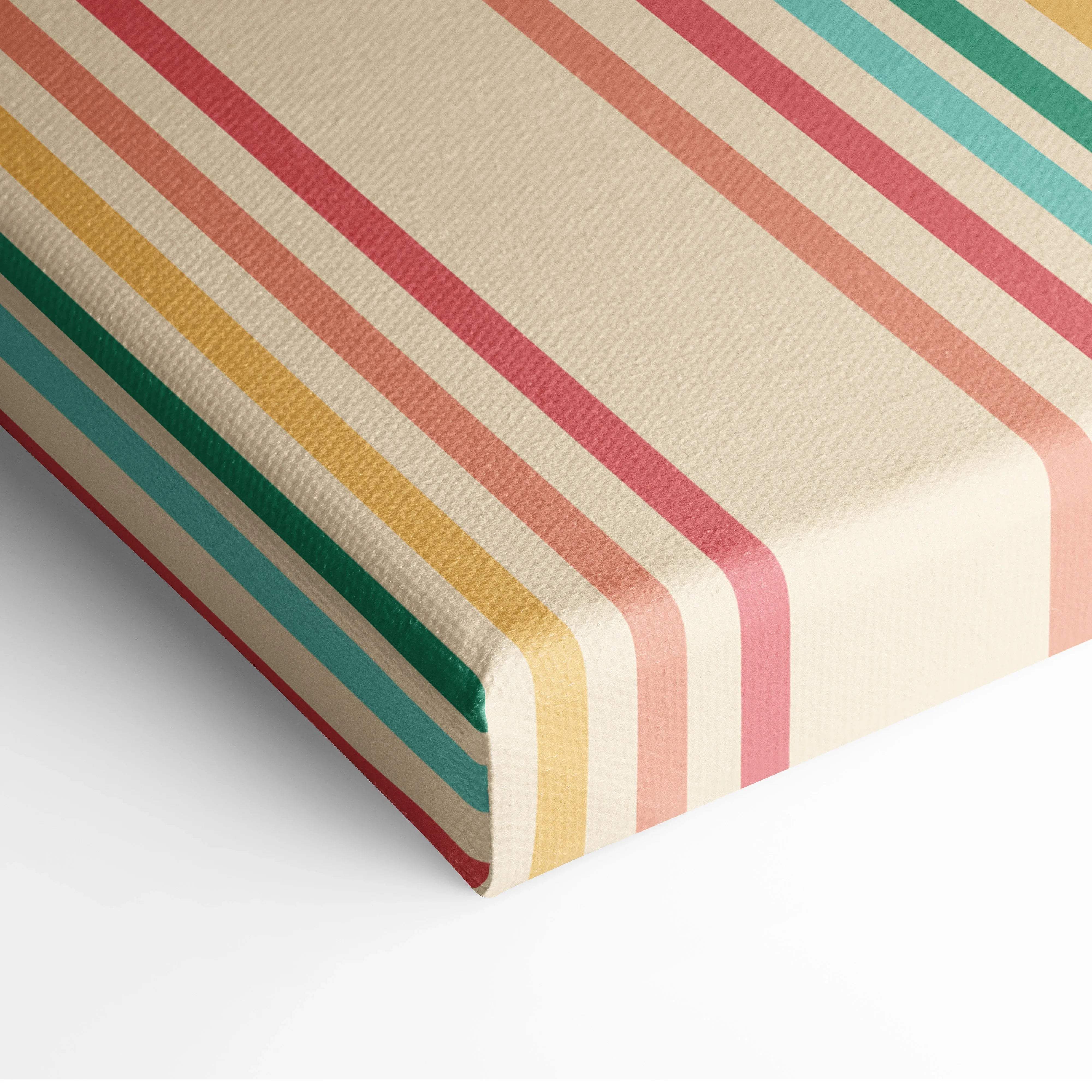 Retro rainbow arches canvas wall art in coral teal mustard geometric design