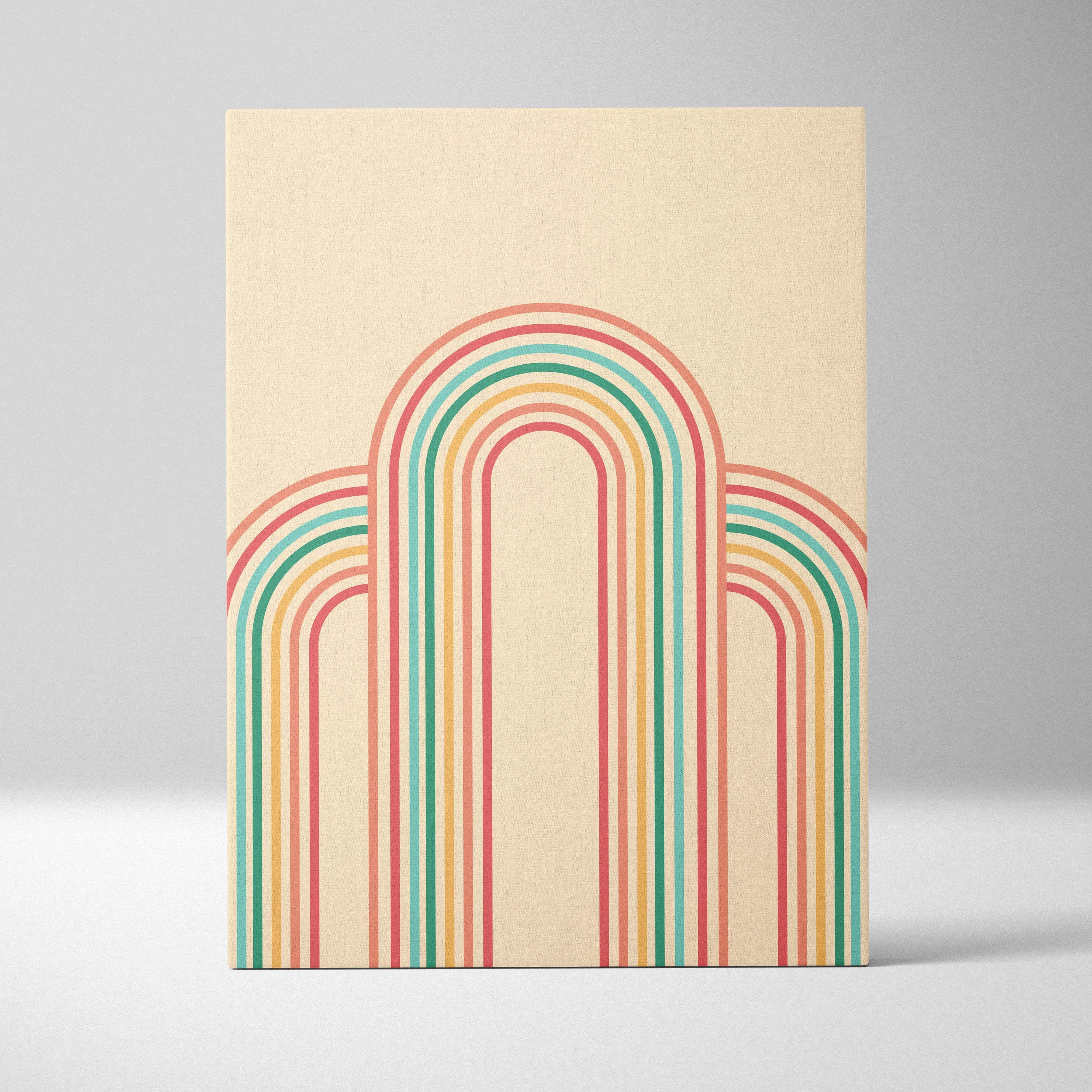 Retro rainbow arches canvas wall art in pastel pink teal yellow