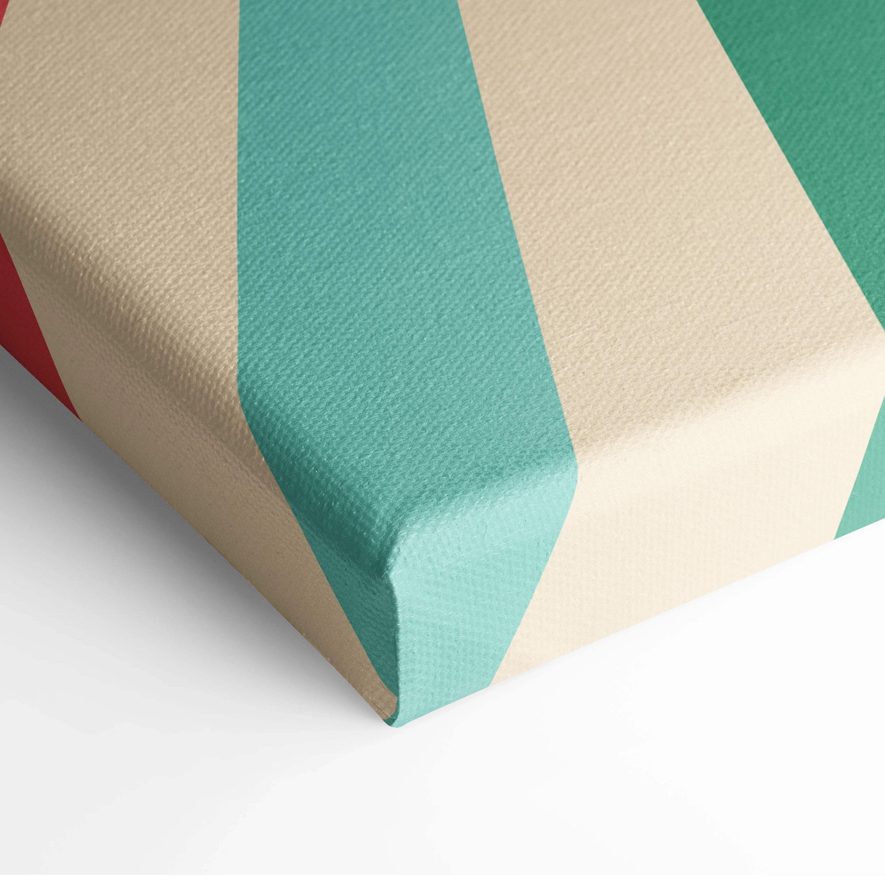 Gift box in beige teal striped paper with retro sunburst canvas art