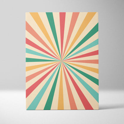 Retro sunburst canvas wall art in coral teal peach on cream background