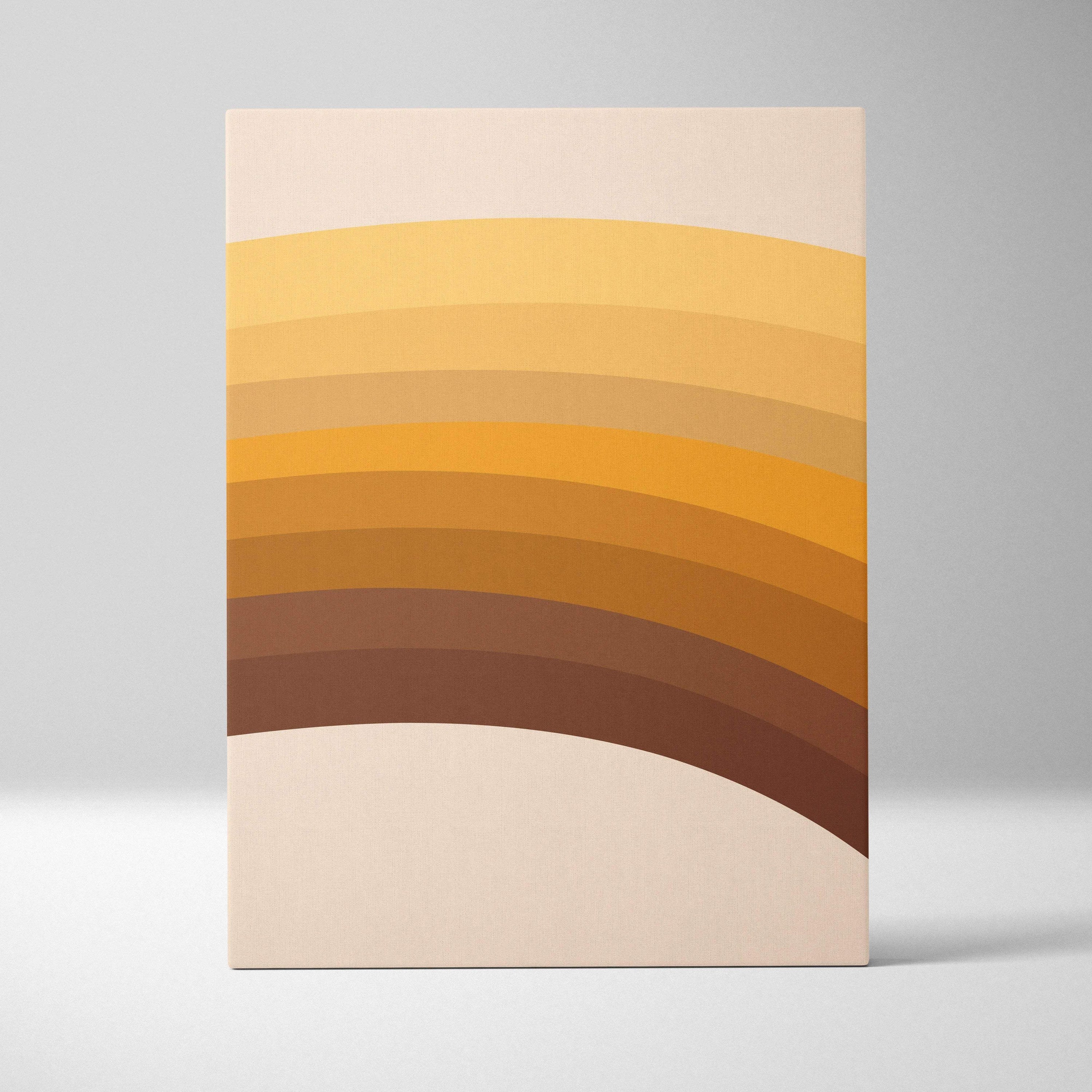 Mid century modern minimalist arches canvas art in mustard ochre brown on beige
