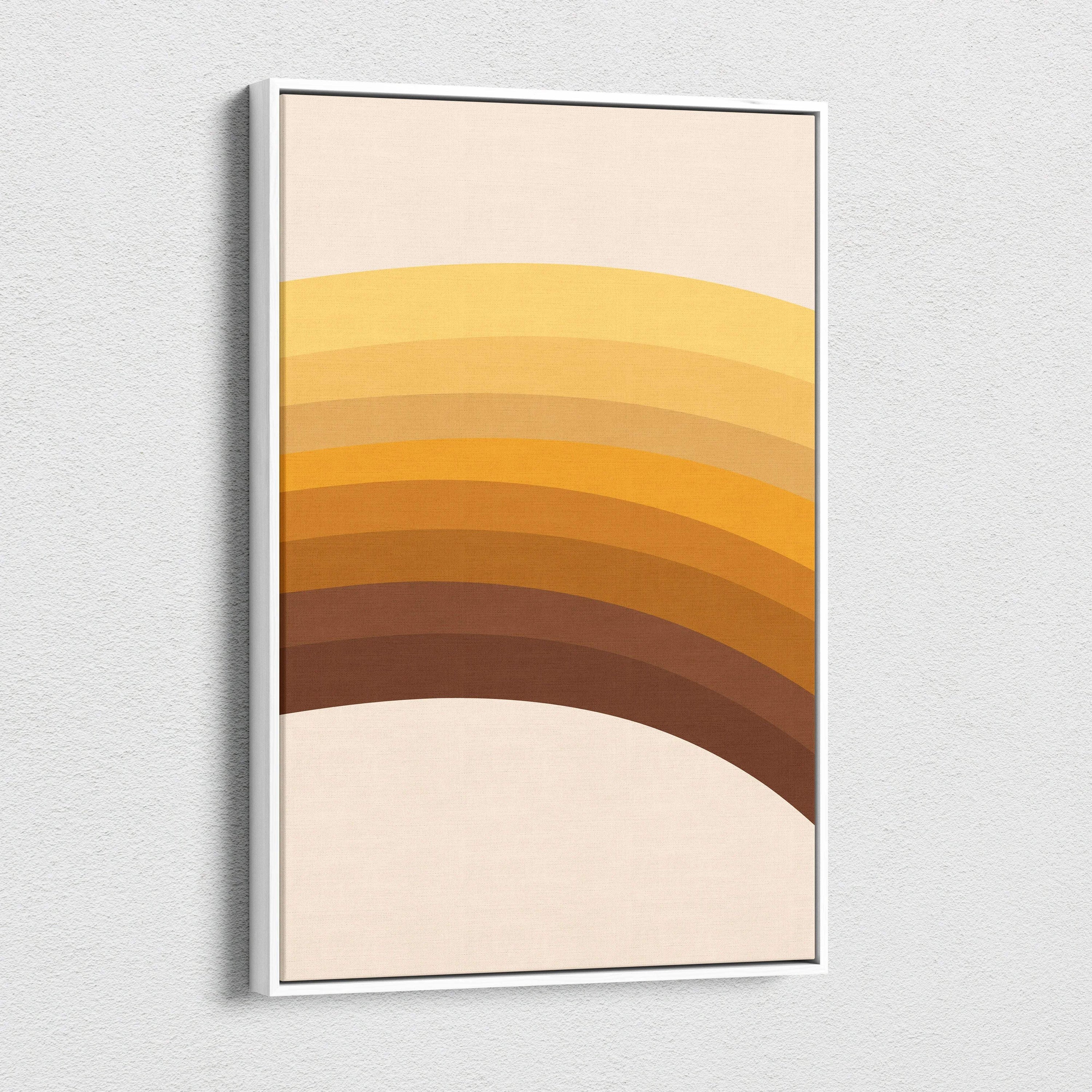 Mid century modern minimalist arches canvas wall art in mustard ochre brown on beige