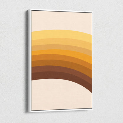 Mid century modern minimalist arches canvas wall art in mustard ochre brown on beige