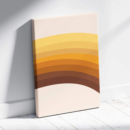 Mid century modern minimalist arches canvas art in mustard ochre brown on beige