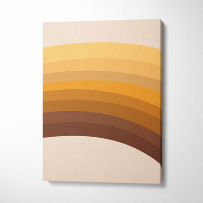Mid century modern minimalist arches canvas art in mustard ochre brown on beige
