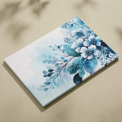 Watercolor floral bouquet canvas wall art in teal navy icy blues